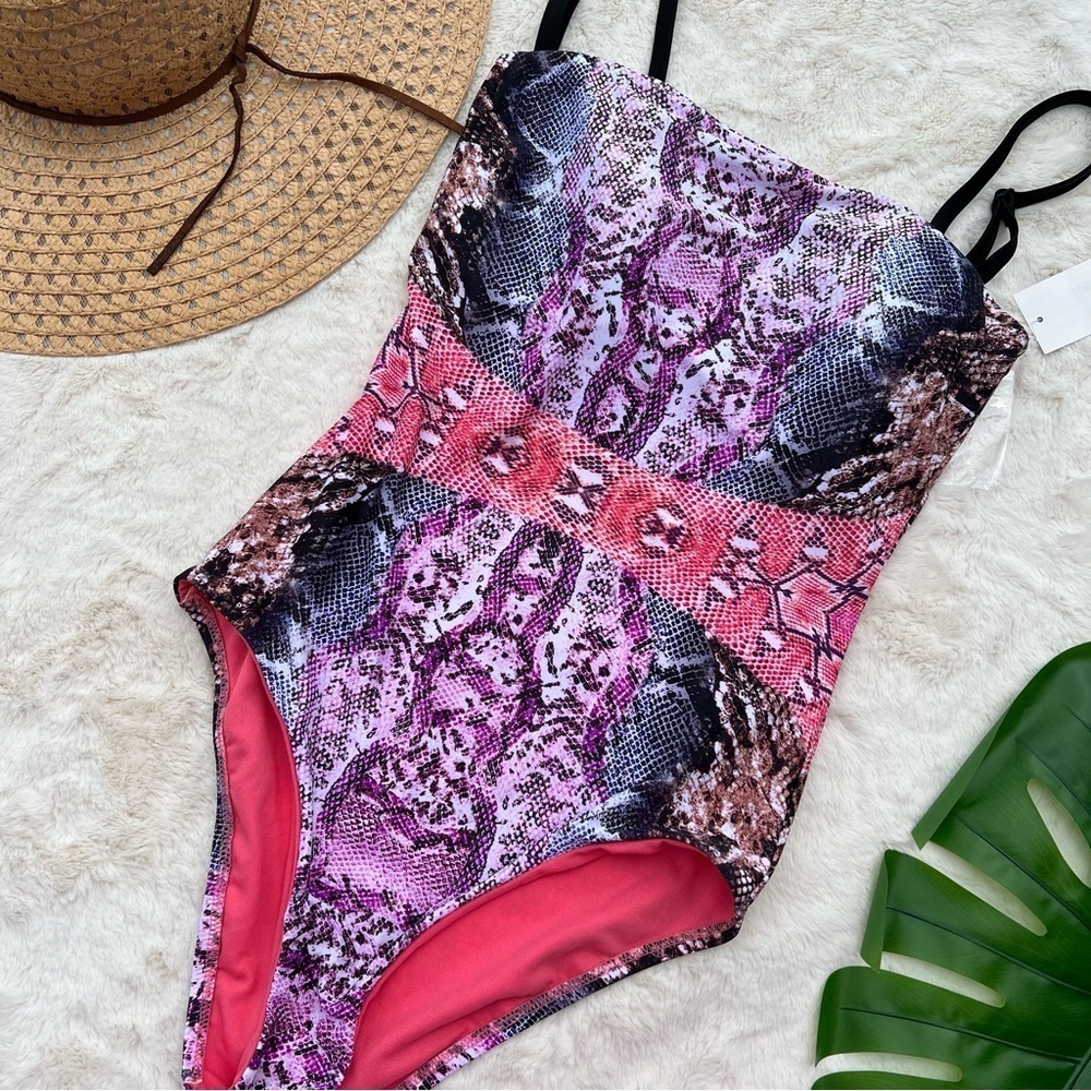 Bar III Mixed Messages Snake Skin One Piece Swimsuit